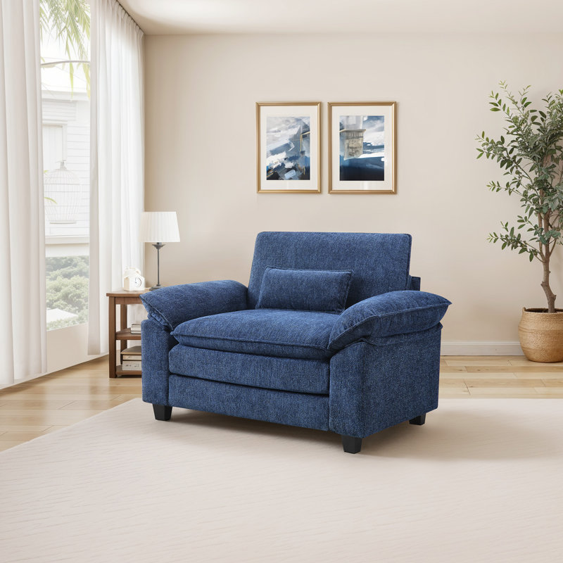 52'' W Upholstered Extra Wide Accent Chair, Dark Blue