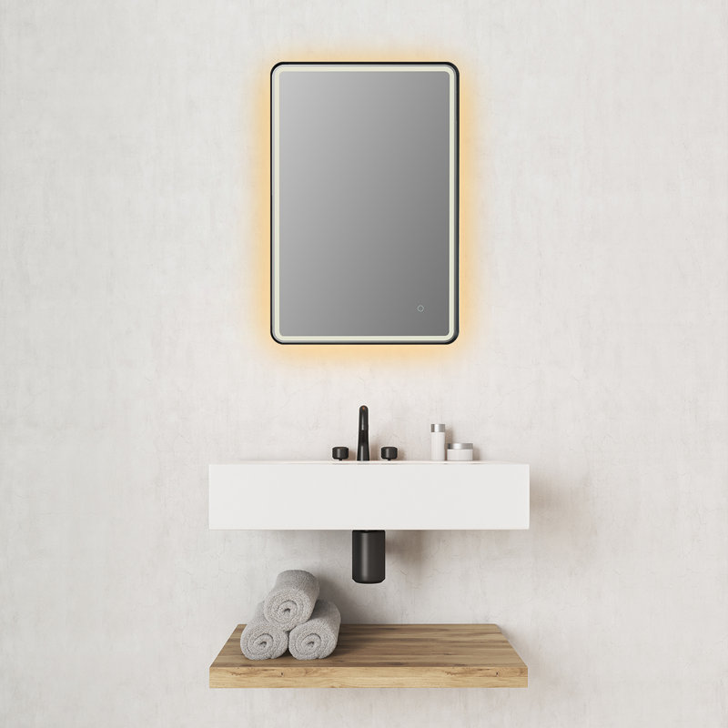 Viaggi Metal Flat Wall Mirror, Black, 36" x 24"