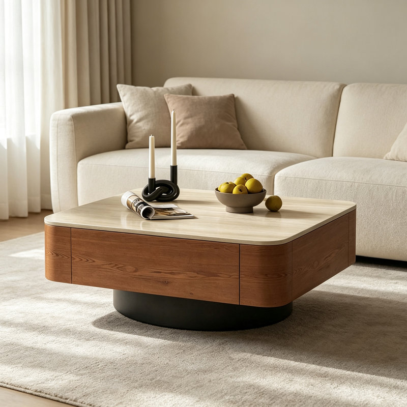 Table basse de rangement moderne en ardoise, H 12,99 po x l 31,49 po x P 31,49 po