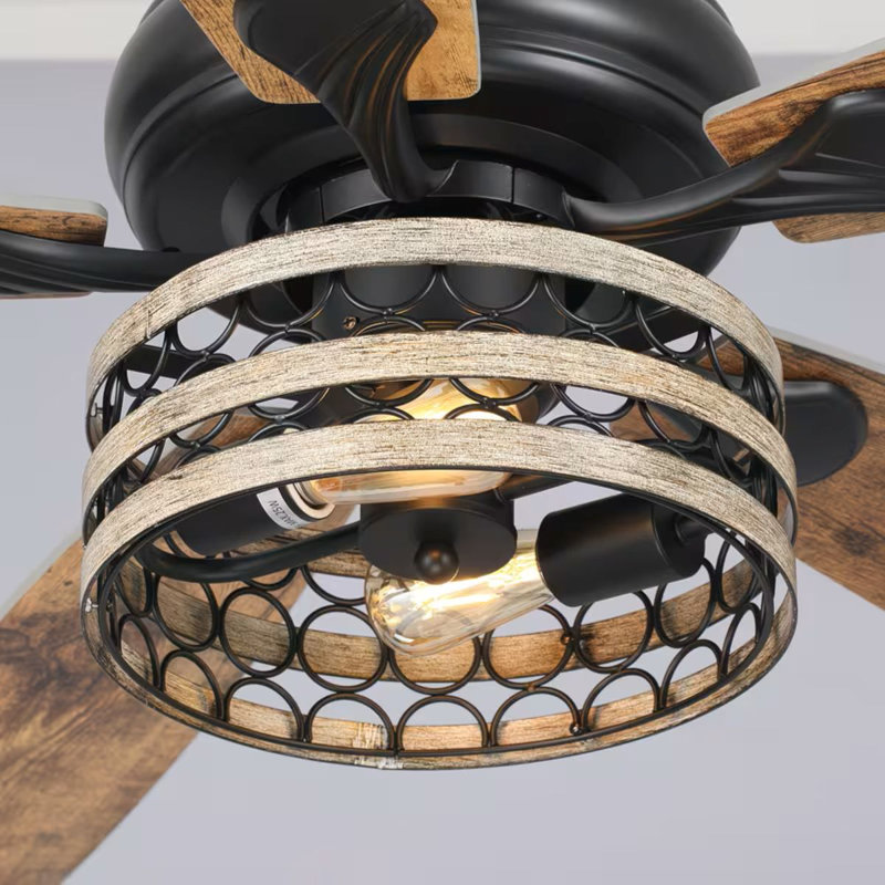 Farmhouse 52" 5-Blade Black Ceiling Fan With Remote