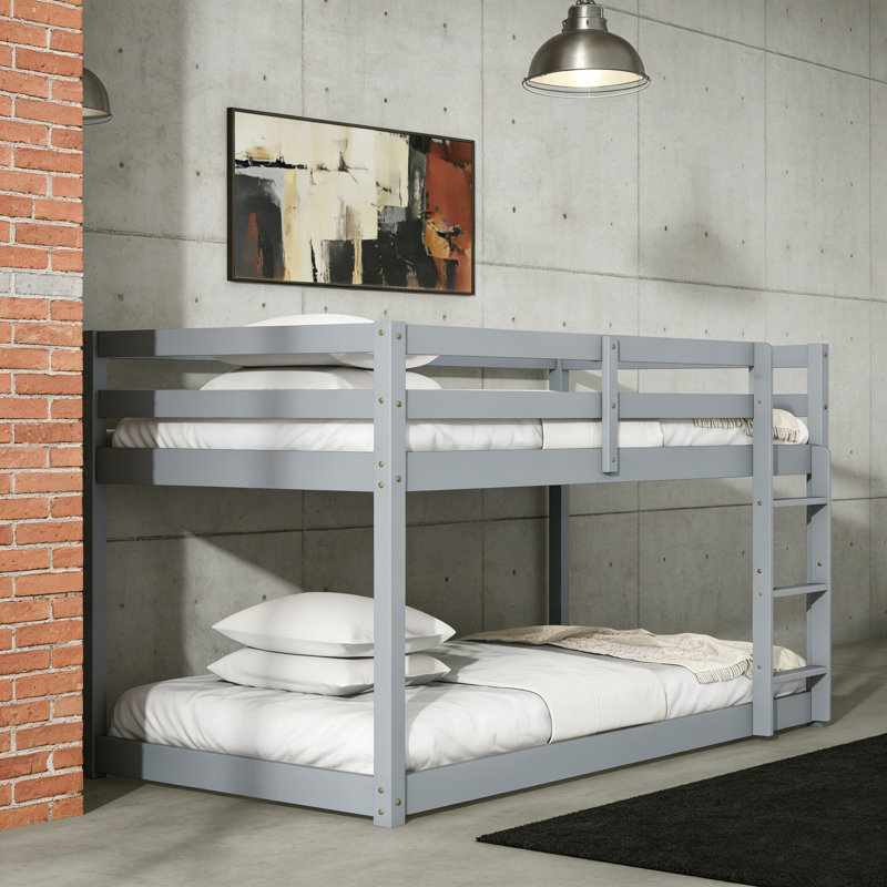 Twin Over Twin Solid Wood Bunk Beds With Ladder, Gray