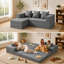 Canapé-lit convertible pliable en trois parties, futon modulable mini en velours côtelé avec méridienne en L, modèle Cloud, sans montage, idéal pour les petits espaces, gris-572683710-572683711