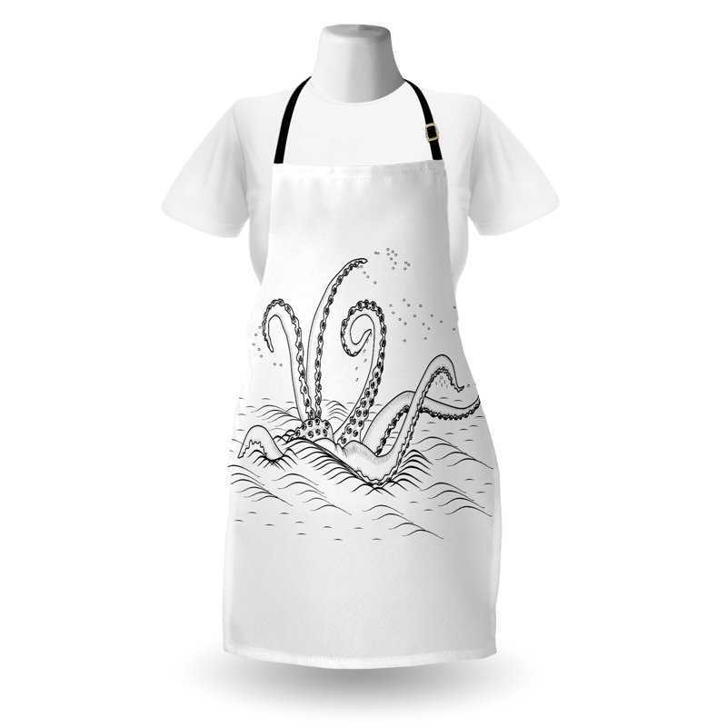 East Urban Home Sketchy Apron Unisex, Myth Creature, Adult Size, Black White