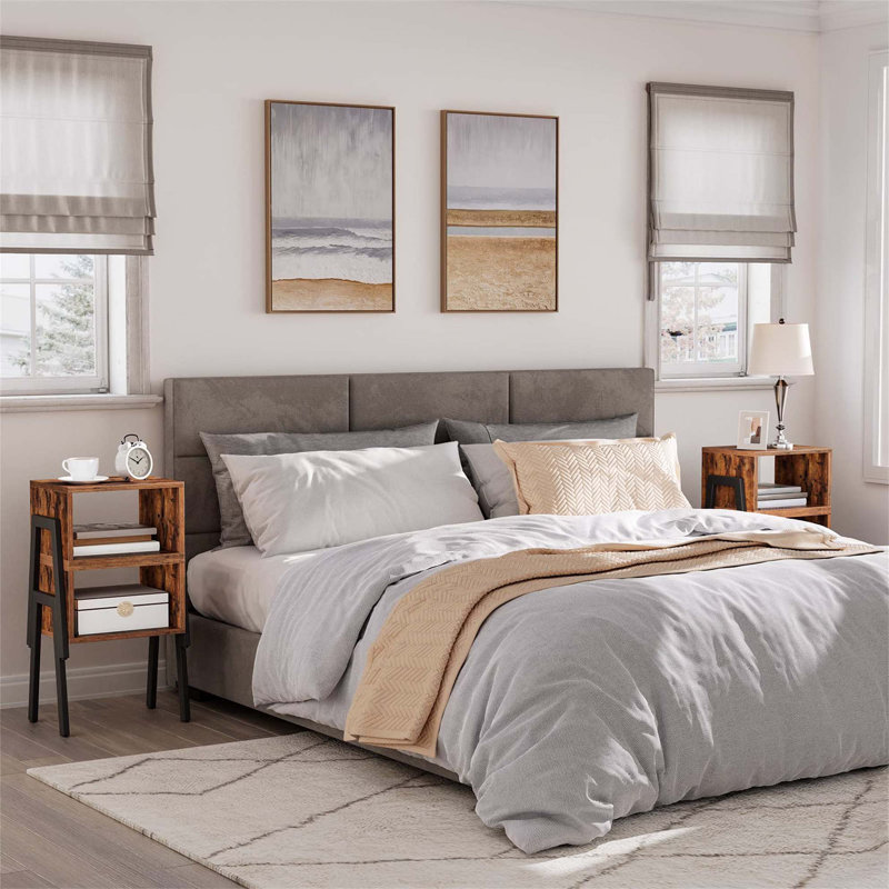 Rustic Brown Industrial Stackable Nightstands with Metal Legs