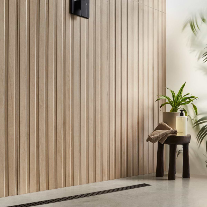 Nobu 24x48 Wood Look Matte Fluted Porcelain Tile, Almond