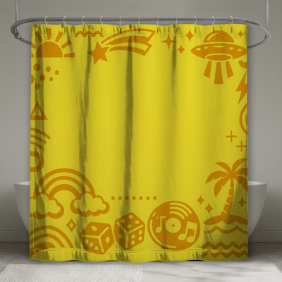 Yellow Retro Icons Shower Curtains Extra Long