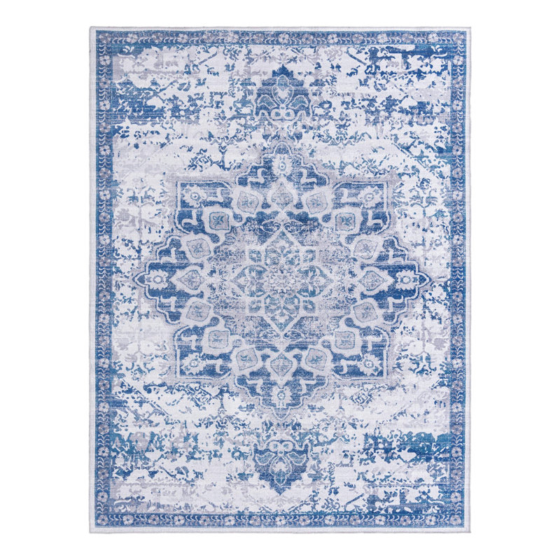 Matsumura Oriental Gray/Blue Area Rug, Rectangle 9'2" x 12'