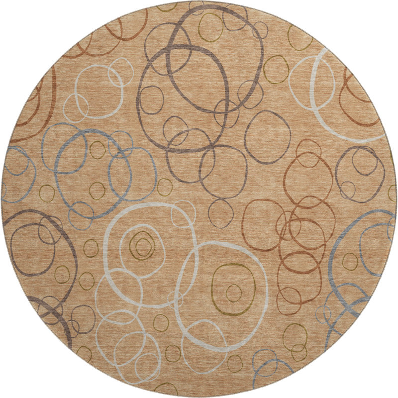 Premium Machine Washable Mayfield AMF2408 Bubbles Rug, 8' Round, Copper