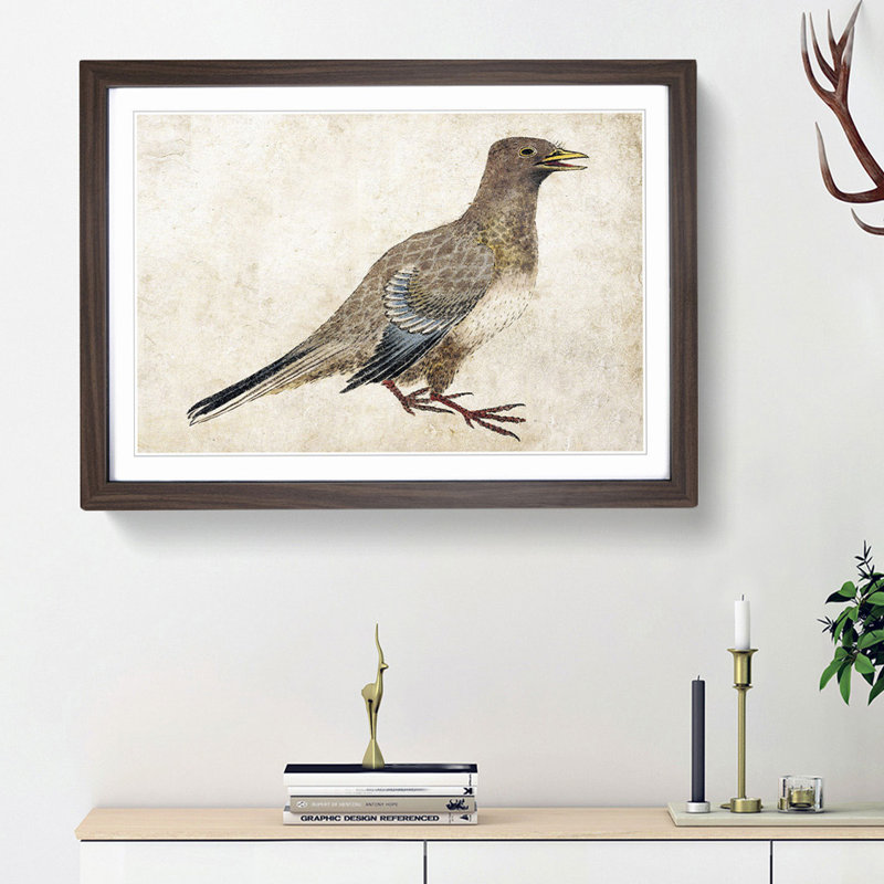 Pigeon by Katsushika Hokusai - Picture Frame Painting Print, 27cm H x 36cm W x 2cm D, Walnut Framed