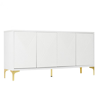 Buffet Cabinet With Carved Door Panels, Adjustable Shelves, And High-Gloss Finish For Modern Living Spaces