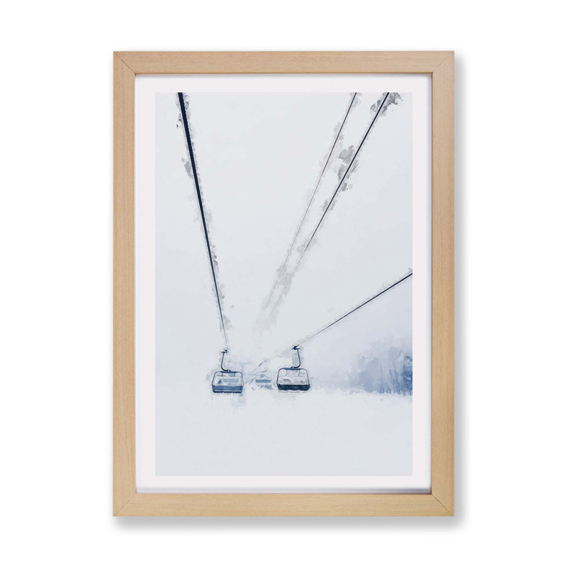 Ski Lift in Quebec Canada - Framed Print, 45cm H x 63cm W x 2cm D, Oak
