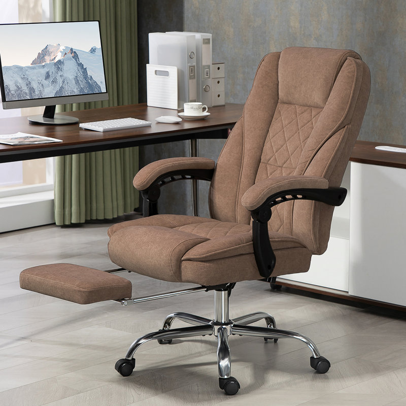 Fauteuil de massage avec repose-pieds, fauteuil de bureau de direction avec 6 points de vibration et chaleur, fauteuil d'ordinateur inclinable, fauteuil de bureau pivotant, hauteur réglable, brun