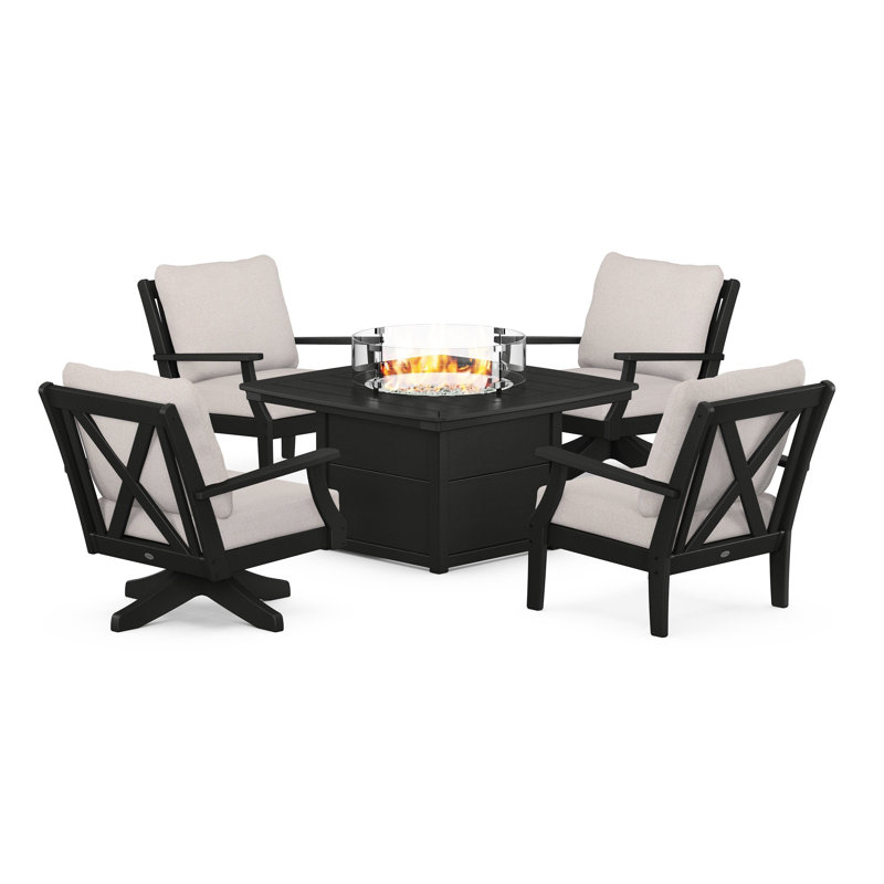 Braxton 5-Piece Deep Seating Set with Fire Table, Black, Dune Burlap