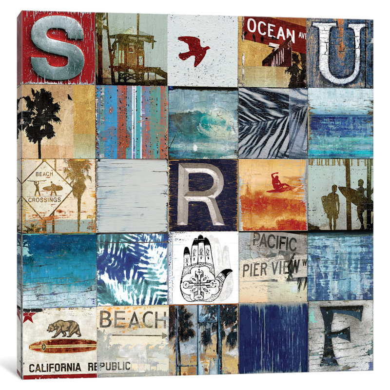 « surf city », reproduction d’art sur toile, H 26 po x l 26 po x P 1,5 po