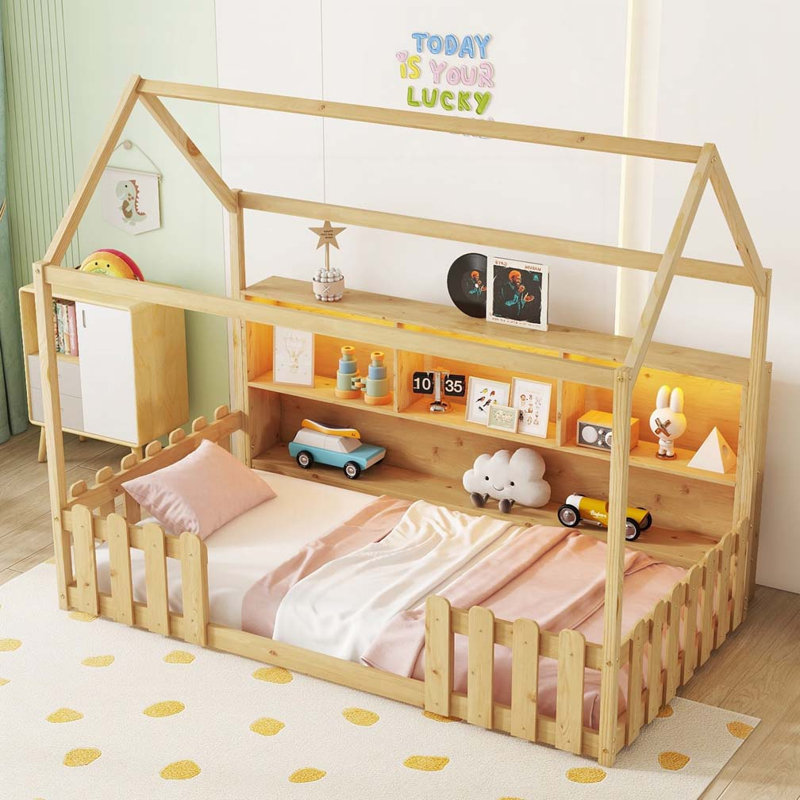 Lit de rangement avec bibliothèque, Naturel