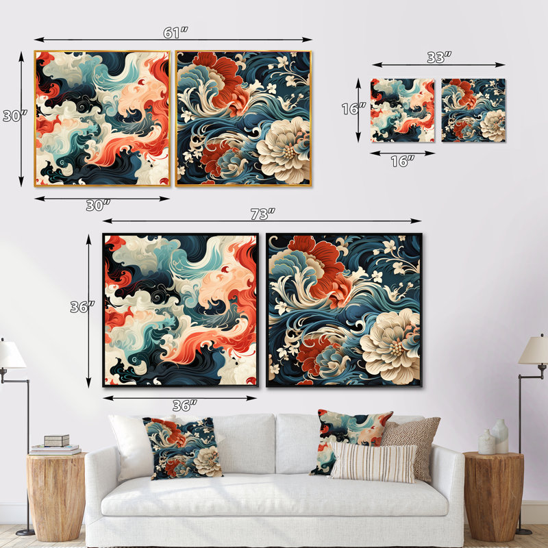 Demar - Ensemble de 2 collages carrés abstraits, H 30 po x l 61 po, Toile tendue