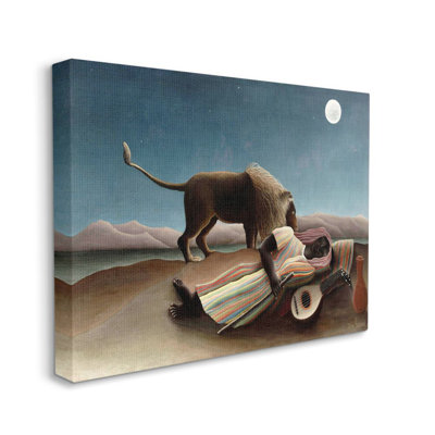 «Desert Night Lion and Traveller Classic» par Henri Rousseau - reproduction d'art