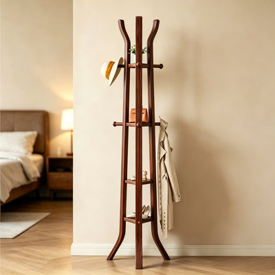 Freestanding Coat Rack With Multi Tier Shelves