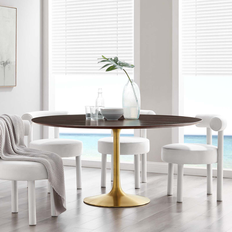 Round Gold Cherry Walnut 60" Wood Dining Table