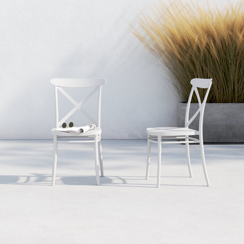 Farrah Stacking Patio Dining Side Chair, White