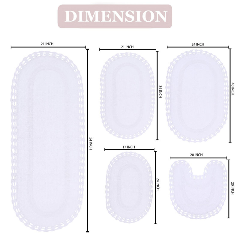 Tapis de bain réversible 100% coton lavable à la machine Hampton (ensemble de 5), Blanc