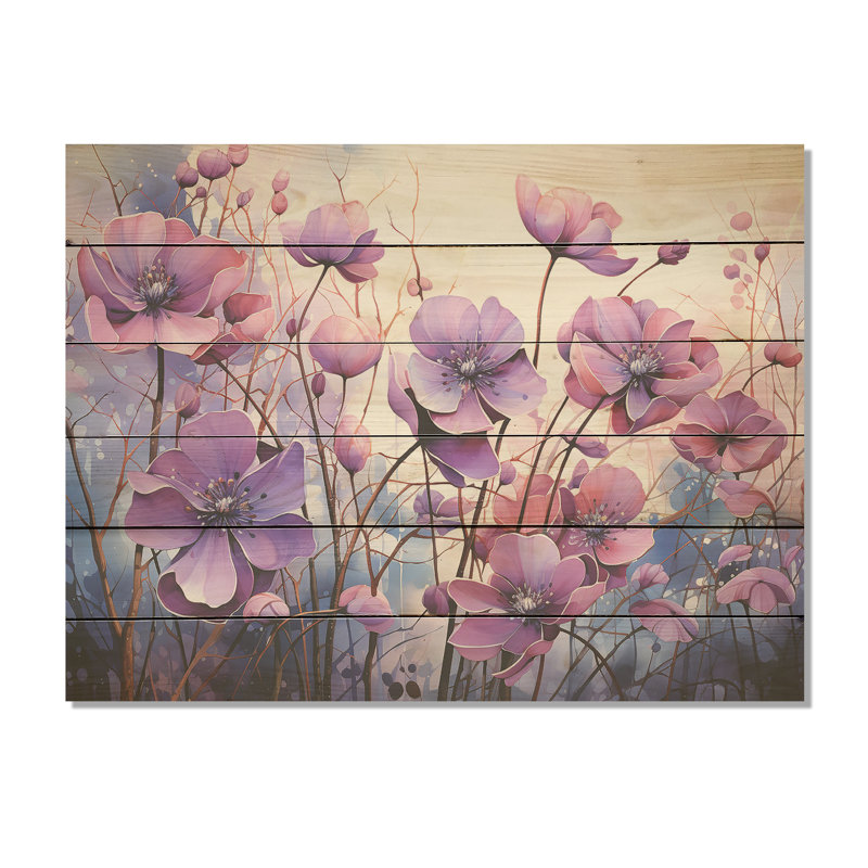 Surreal Enchantment - Violets Wood Panel Wall Art On Natural Pine Wood, 24" H x 32" W
