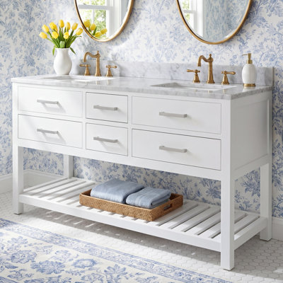 Cronin 72" Carrara White Marble Countertop Bath Vanity with Facuet