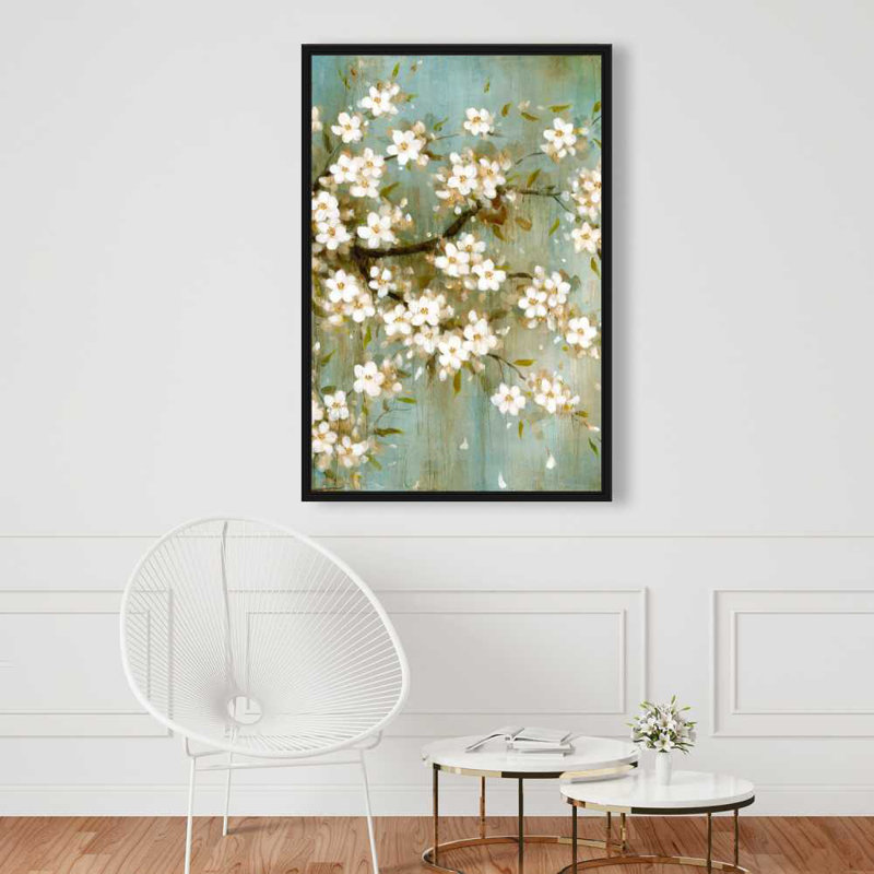 «White Cherry Blossom - Toile romantique encadrée», H 37,25 po x l 25,25 po