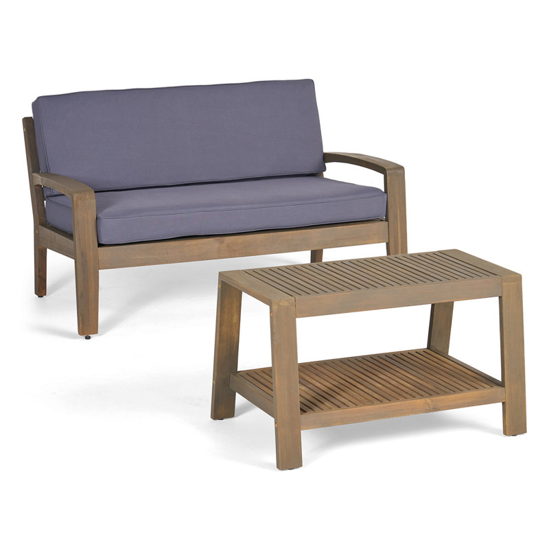 Causeuse d'extérieur grise + table basse, Gris