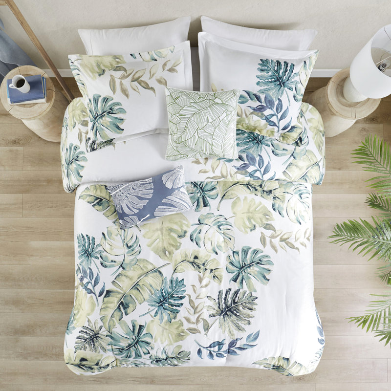100% coton, literie complète - motif de plante tropicale et thème d'édredon imprimé pour une chambre confortable