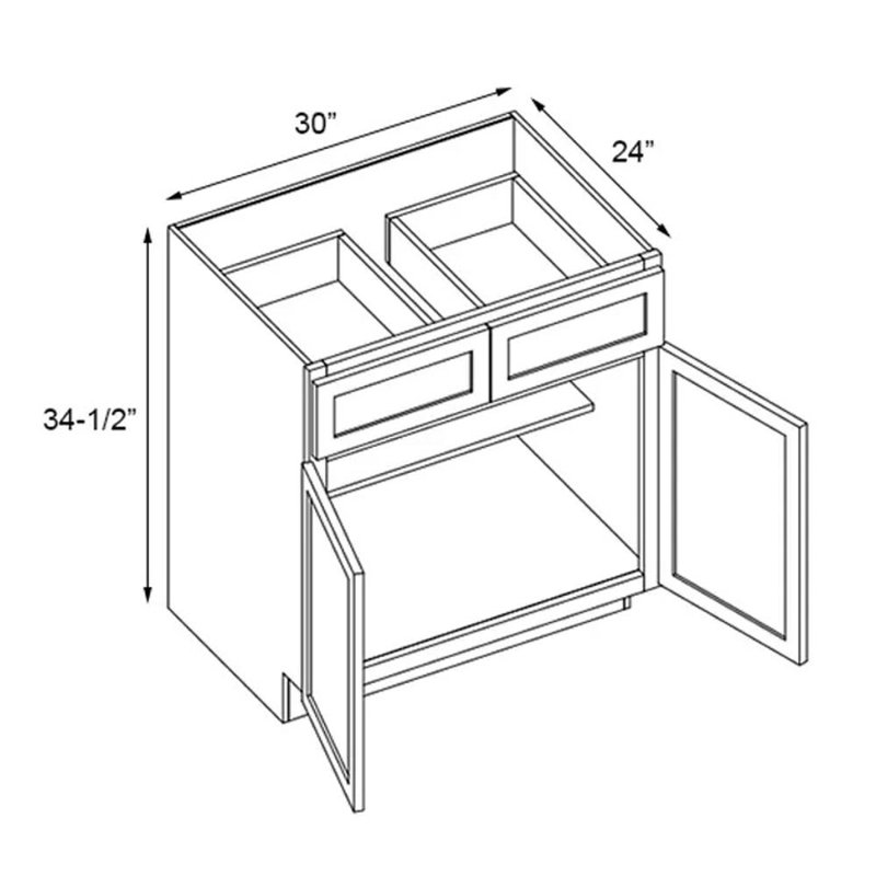 Armoire à deux portes B30 avec 2 tiroirs et tablette réglable, Gris