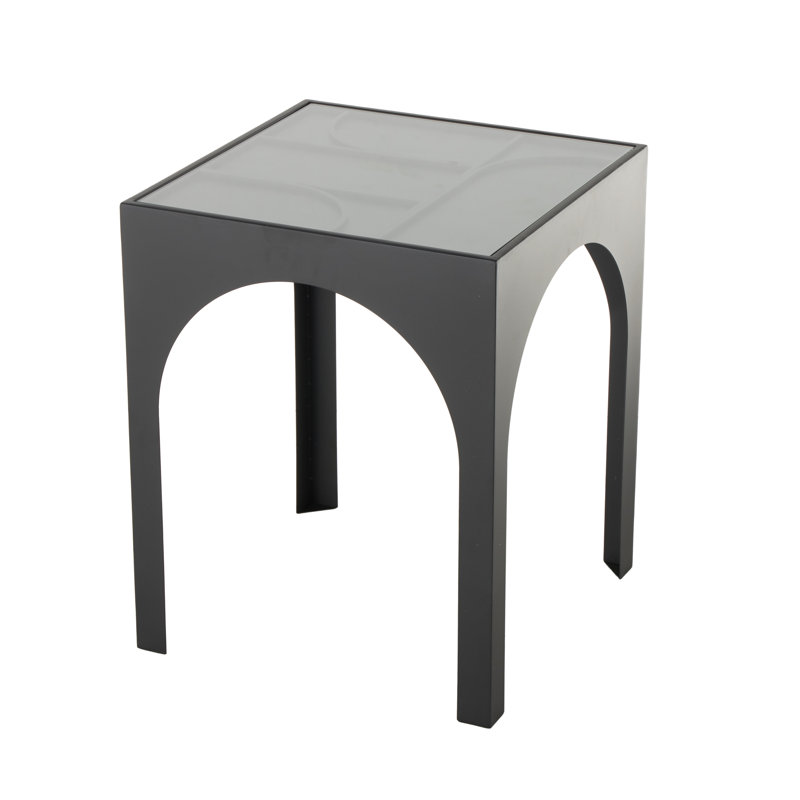 Cole And Grey Metal Geometric Side End Accent Table With Glass Top