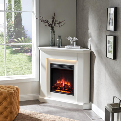 FLAMME Howick Corner Electric Fireplace with surround with 2kW Fireplace Heater White Multiple Colours Available