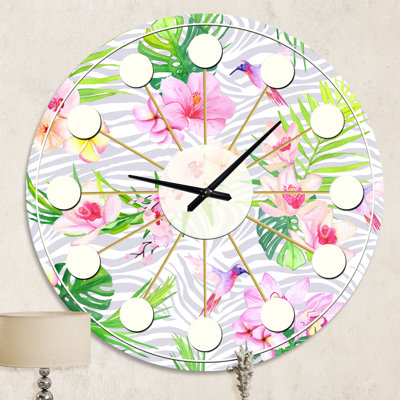 Tropical Botanicals and Flowers VI - Horloge murale moderne Mid-Century