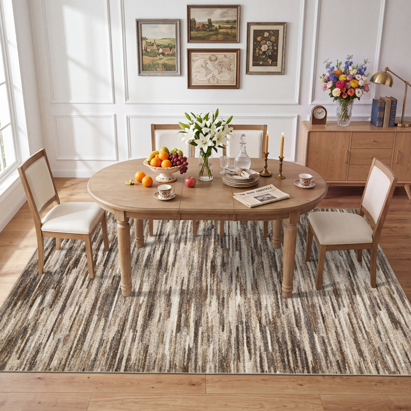 Tapis moderne lavable à la machine avec tapis antidérapant TPR, Brun clair, 9*12ft