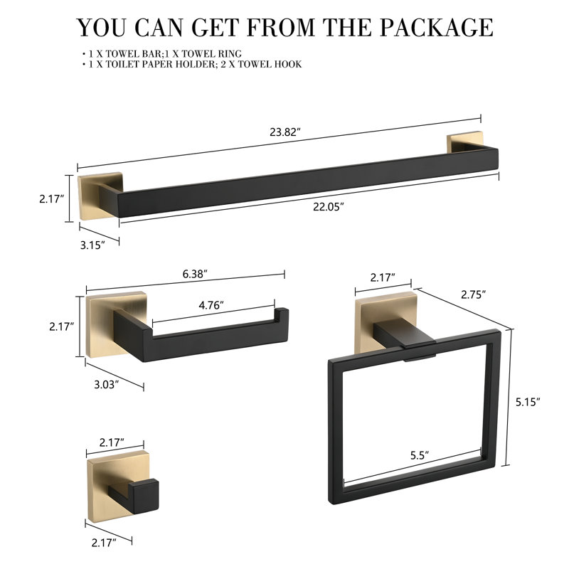 5 - Piece Bathroom Hardware Set, Black/Gold
