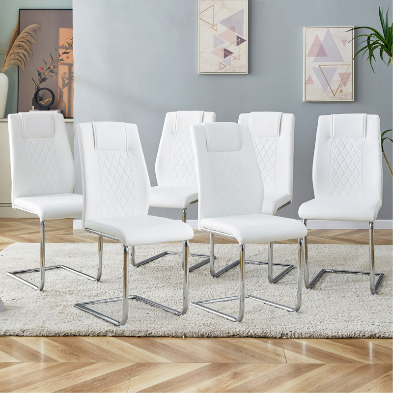 Chaises de salle à manger en similicuir, Blanc, Argent argent, Ensemble de 4