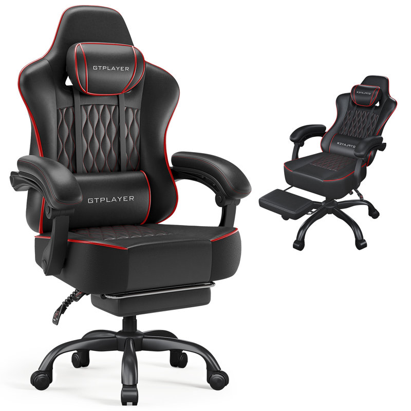 Metro Lane Adjustable Faux Leather Swiveling PC & Racing Game Chair, Black/Red
