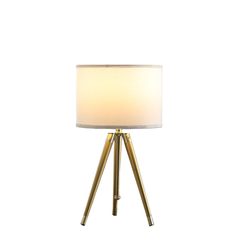 35.5-inch to 25.75-inch adjustable height brass/brilliant gold modern tripod table lamp, suitable for living rooms, bedroom nightstands, LED lighting