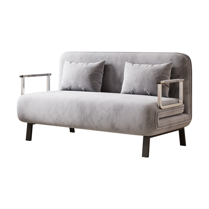 Conneaut Velvet Convertible Sofa, Light Gray Velvet, 35.5" H x 55.1" W x 28.4" D