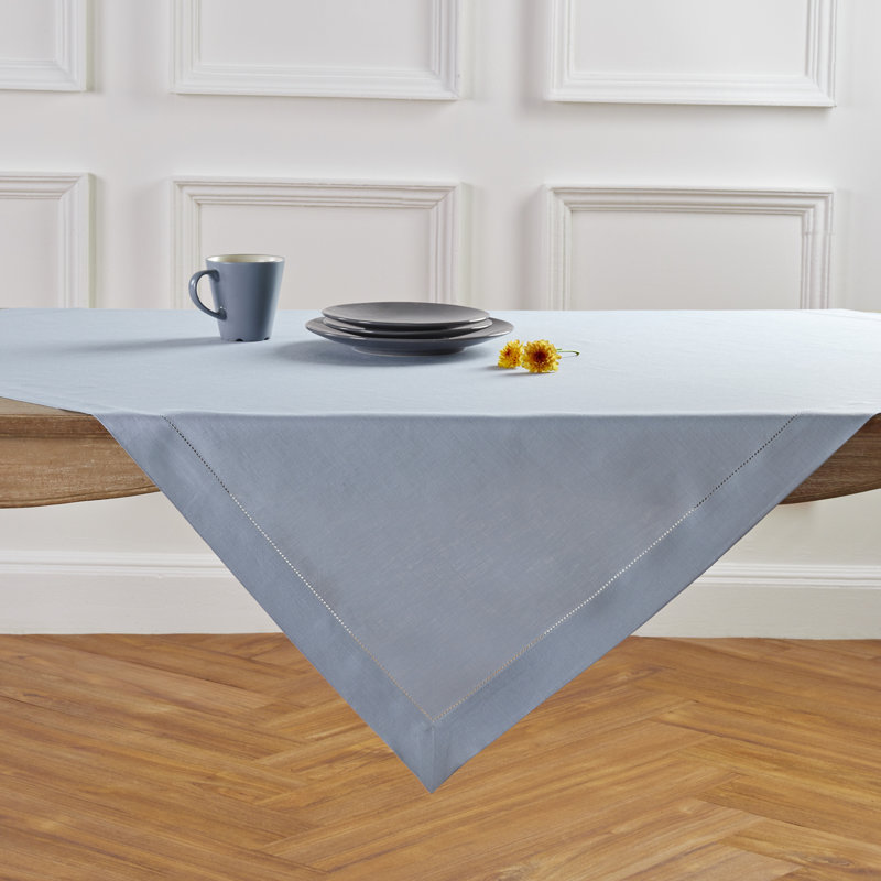100% Pure Linen Hemstitch Table Throw - Classic Hemstitch, Dusty Blue