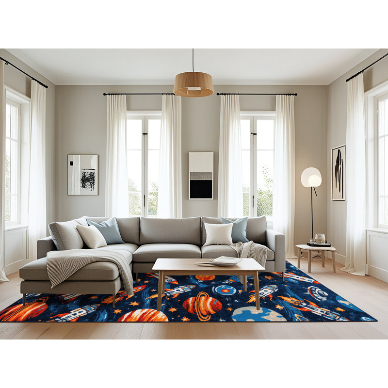 Tapis bleu lavable à la machine, Rectangle 6 pi x 9 pi