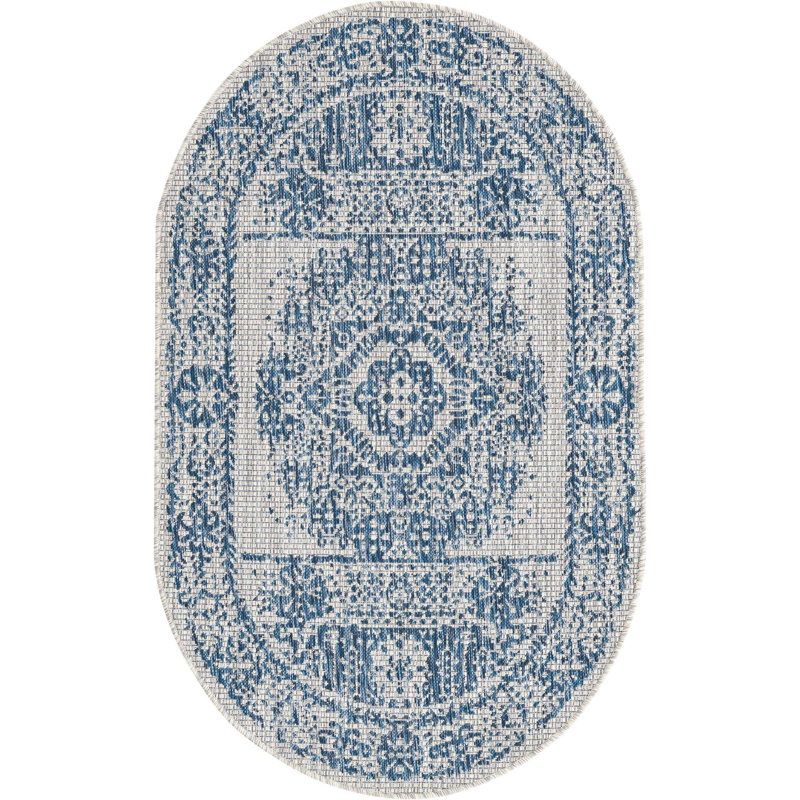 Tapis oriental bleu / gris Cowell, Ovale 3 pi 3 po x 5 pi 3 po