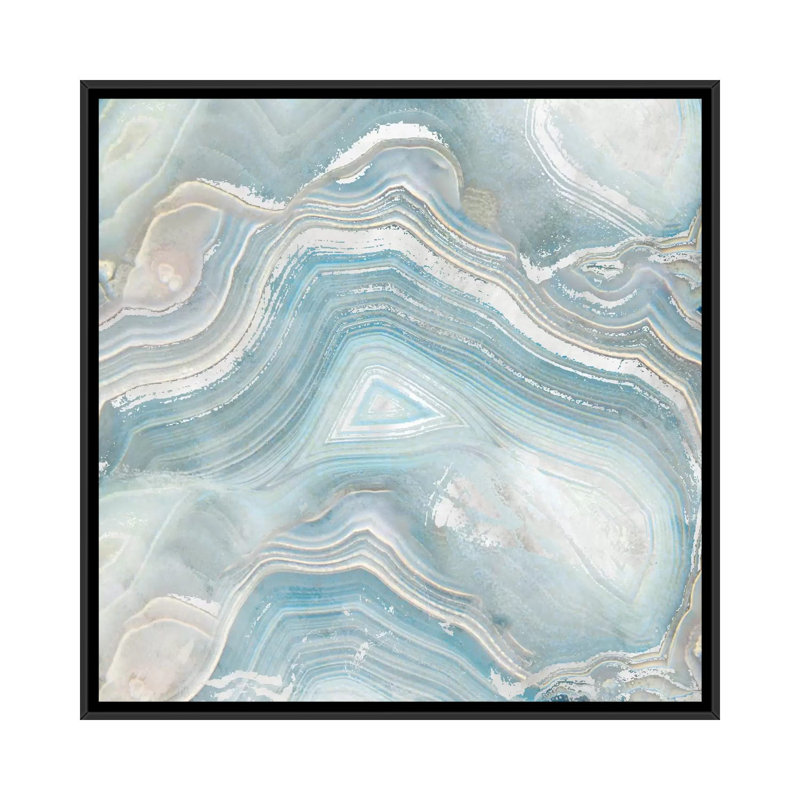 Agate in Blue I, impression sur toile tendue, H 18 po x l 18 po x P 1,5 po, Toile avec cadre noir, Pas de tapis