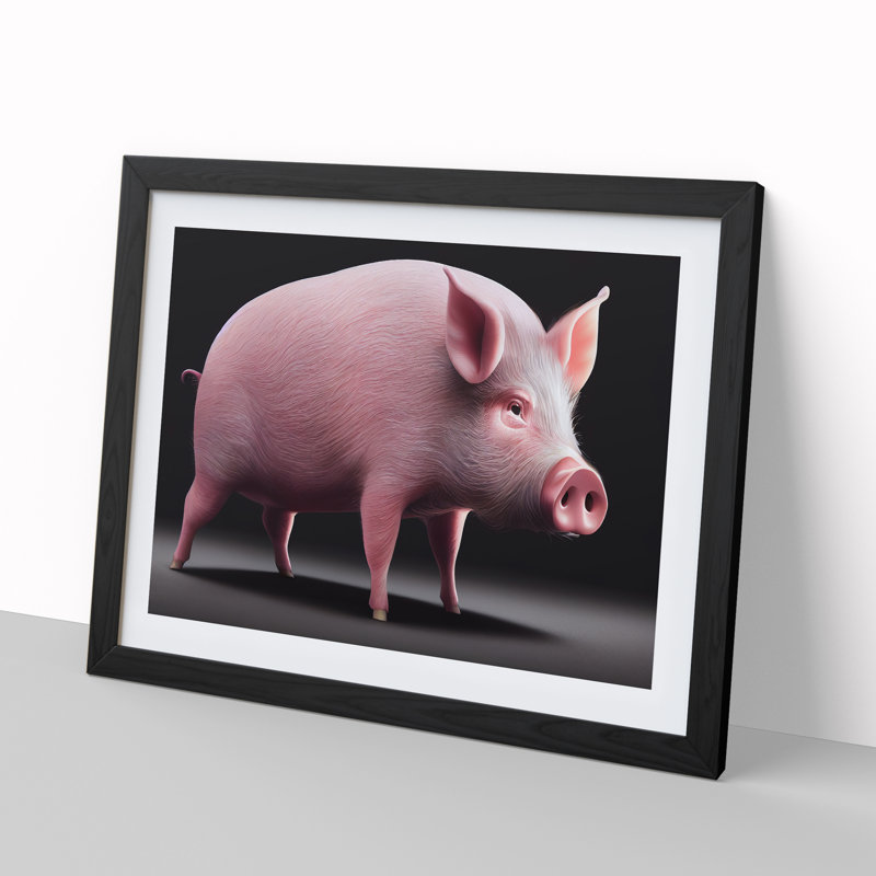 Cute Pig - Framed Print, Black, 46cm H x 64cm W x 2cm D
