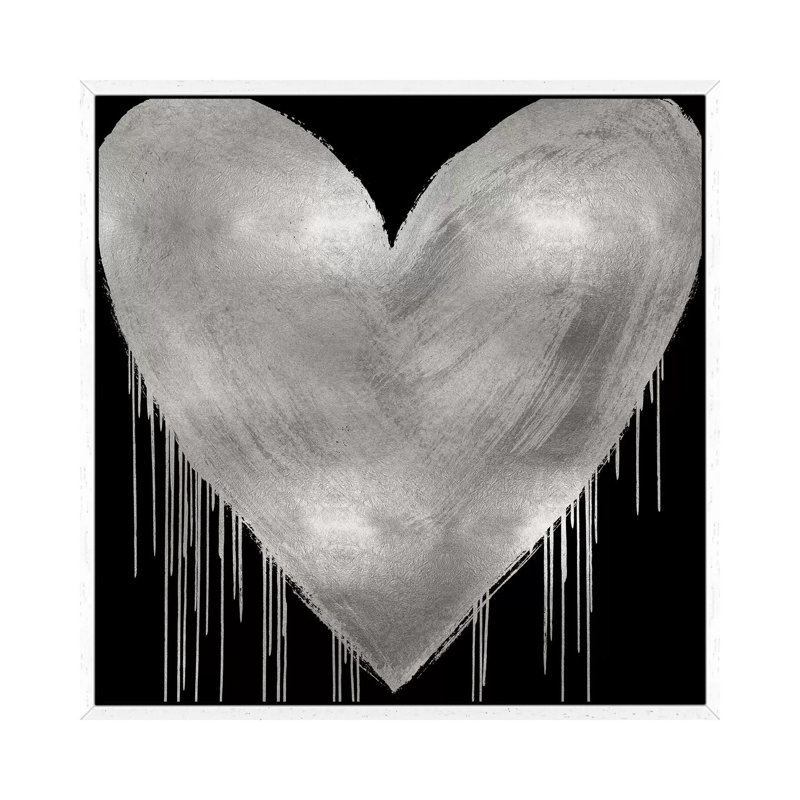 Big Hearted Silver On Black by Lindsay Rodgers - Print on Canvas, White Framed, 45.72cm H x 45.72cm W x 3.81cm D