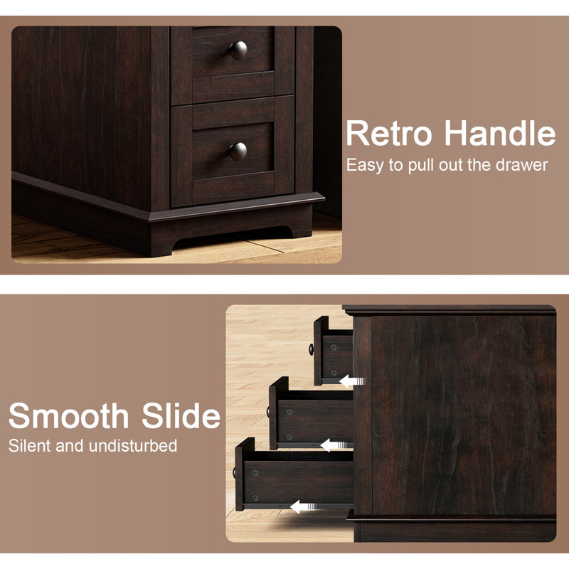 3 Drawers End Tables with Storage and Built-in Outlets for Living Room, Brown Top/Brown Base, 2