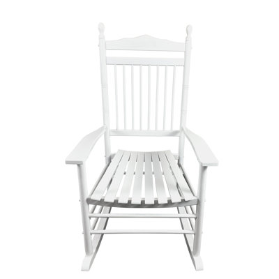 White Rocking Chair For Balcony Porch Areas - Solid Hardwood, Comfortable And Porch Adult In Color Wood, Sitting Experience