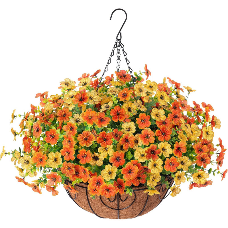 Panier de fleurs artificielles artificielles pour l'été, Jaune/orange