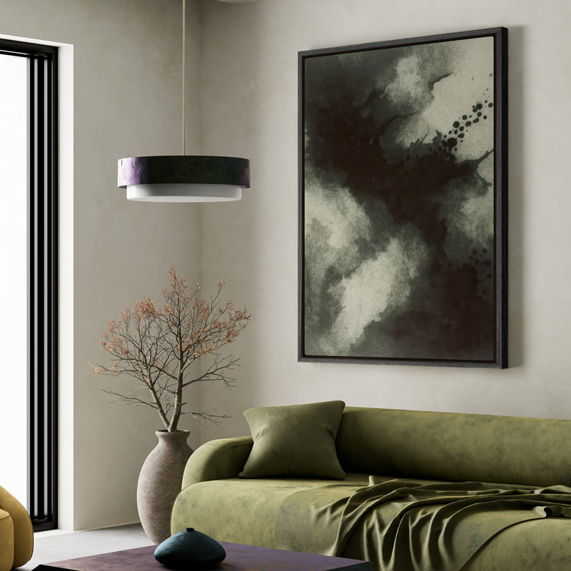 Art mural encadré, impressions murales abstraites à l'encre noire et blanche pour chambre à coucher - 24 po, 24 po x 36 po
